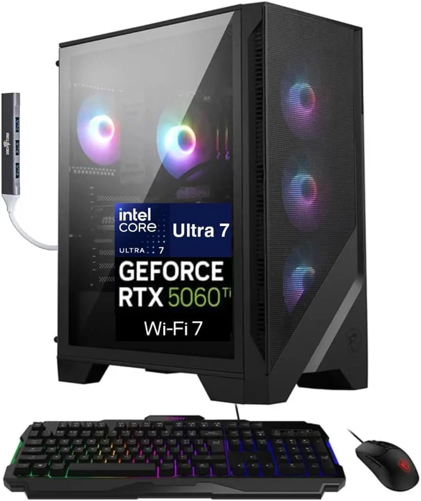 msi Codex R2 AI Gaming Desktop (Intel Ultra 7-265, GeForce RTX 5060 Ti 8GB GDDR7, 32GB DDR5, 2TB PCIe SSD, RGB KB & Mouse, Wi-Fi 6E, Bluetooth 5.3, Win 11 Pro) w/DKZ USB Port Expander