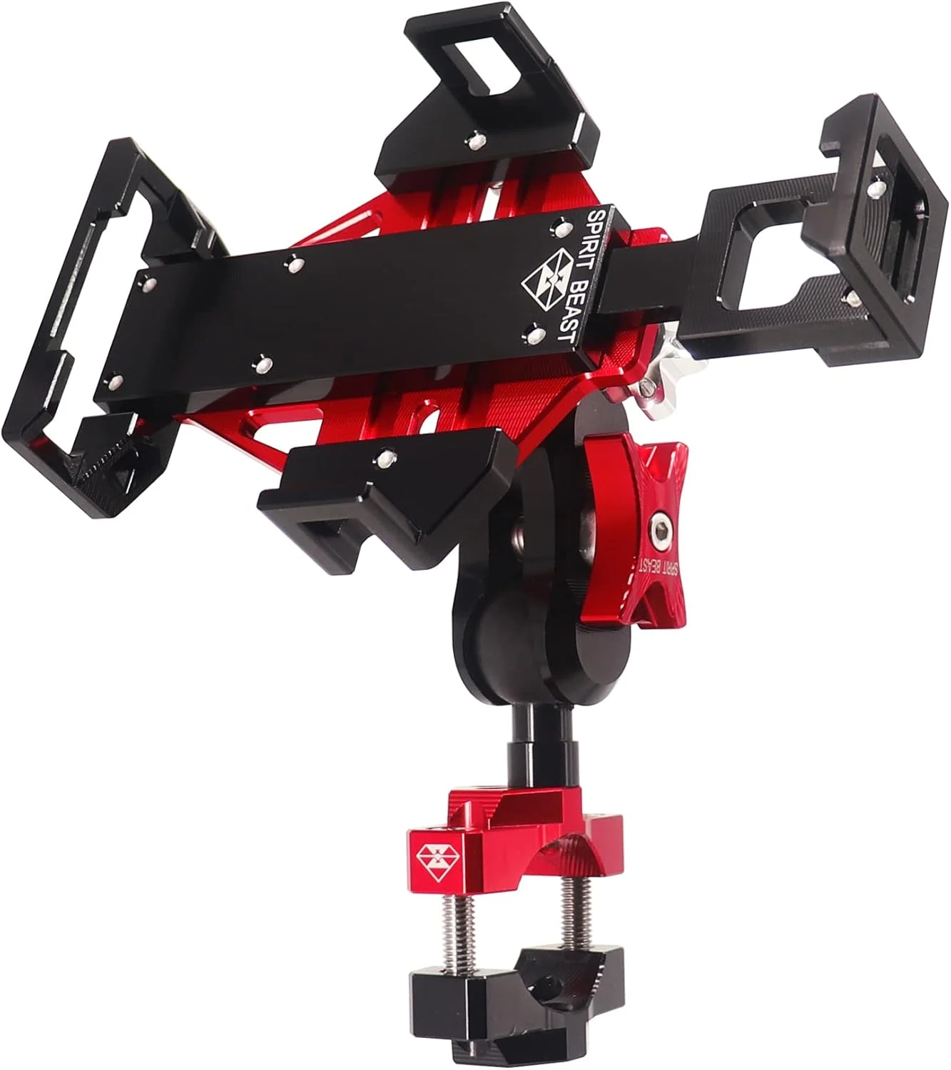 All Metal Motorcycle Phone Mount, Rock Solid and Anti-Theft, Heavy Duty Cell Phone Holder, Compatible with Harley Davidson and Most Motorcycle Handlebars (Red)