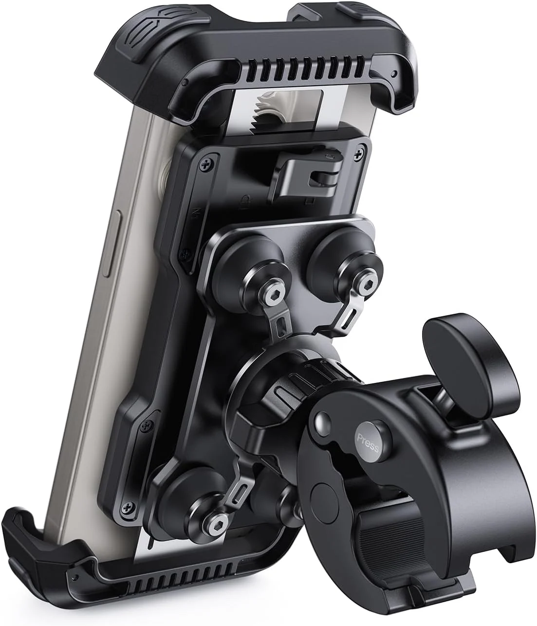 Lamicall Motorcycle Phone Mount Holder – [Dual Vibration Dampener] [Upgrade Handlebar Clip] Motorcycle Cell Phone Holder, Bike Phone Mount, Gifts for iPhone 16 15 14 Pro Max, 4.7-6.7″ Phones, Black