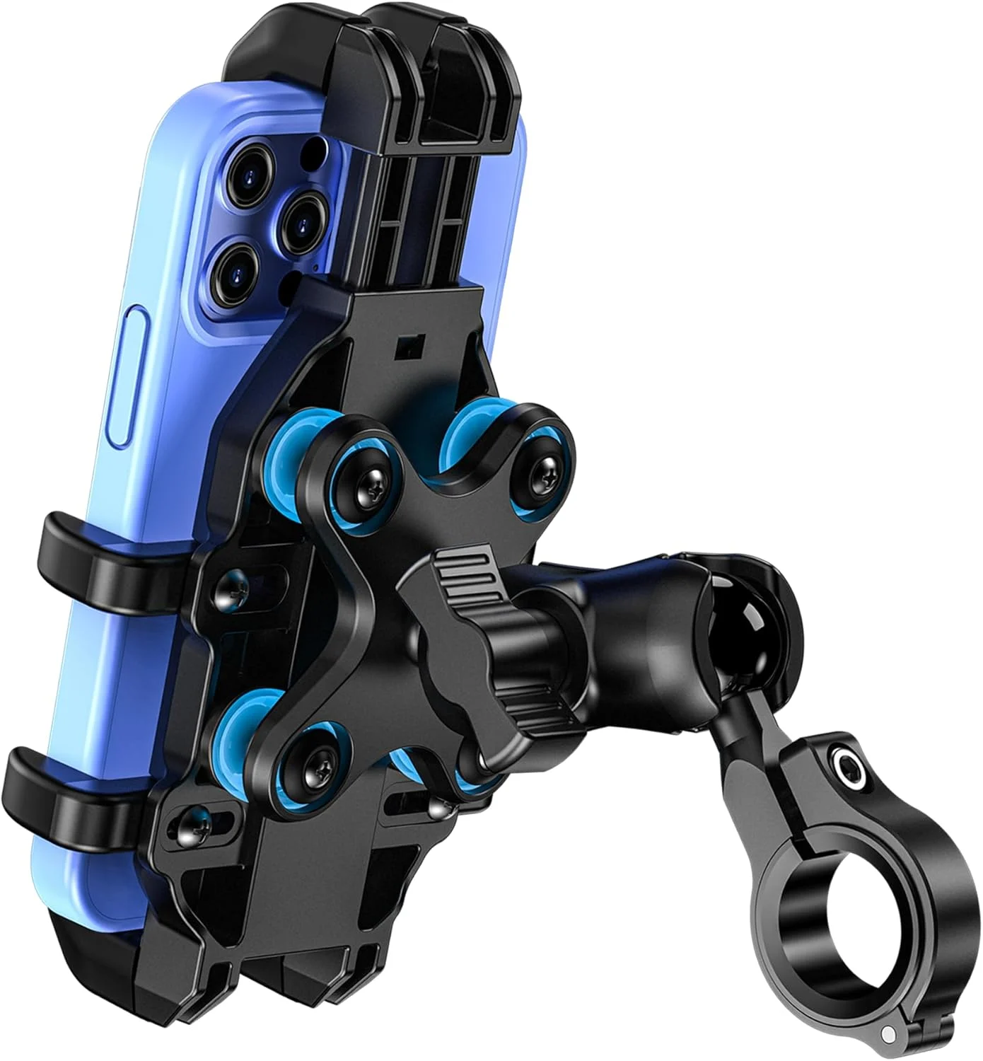 VAZESWIN Motorcycle Phone Mount with Vibration Dampener, Anti-Shake Bike Phone Holder with Aluminum Alloy Handlebar Clamp, One-Handed Operation Motorcycle Cellphone Mount Fit for 5.4″-7.2″ Smartphone