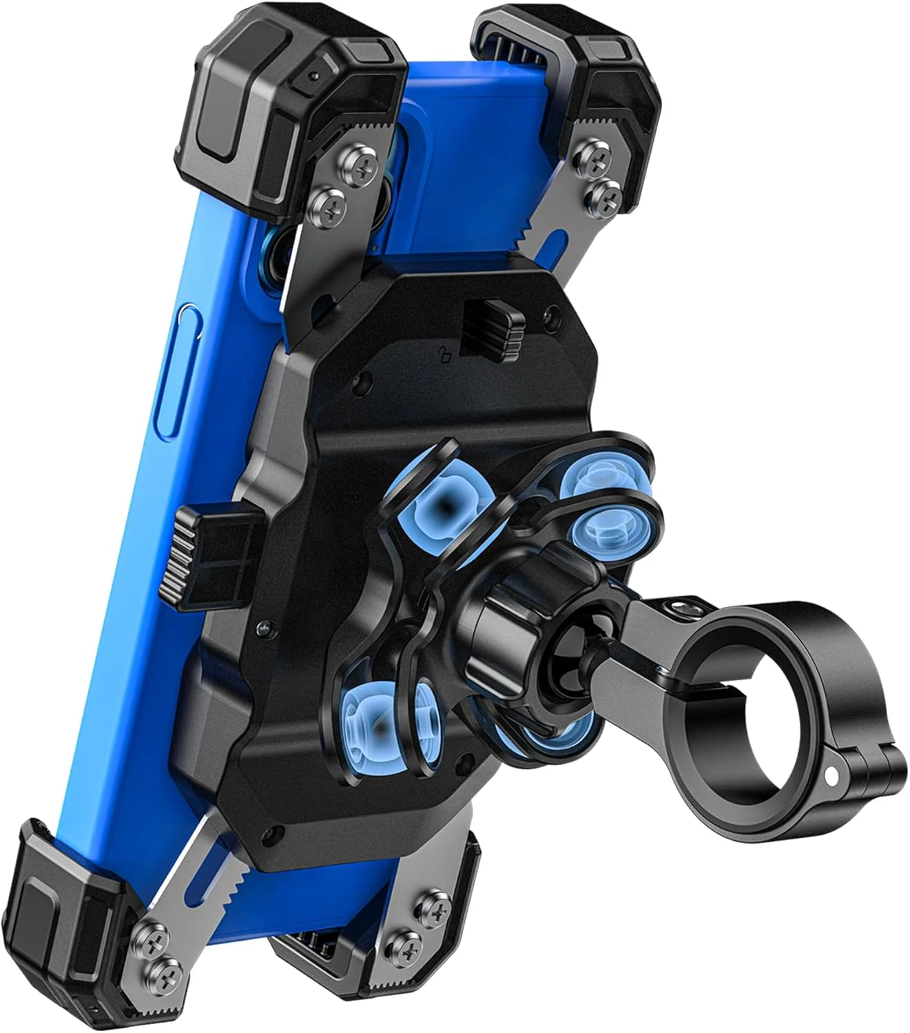 VAZESWIN Motorcycle Phone Mount with Vibration Dampener, 1s Lock Bike Phone Holder with Aluminum Alloy Handlebar Mounting Base, One-Handed Operation Motorcycle Cellphone Mount for 5.5″-7.2″ Smartphone