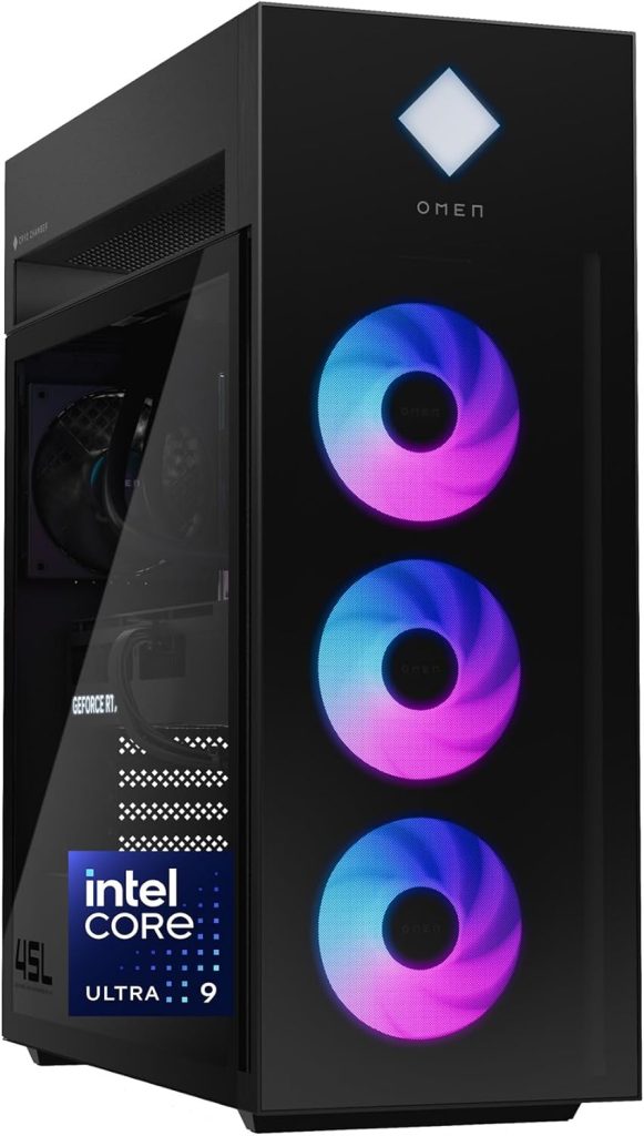 HP OMEN 45L Gaming Desktop, Intel Core Ultra 9 285K, 64 GB RAM, 2 TB SSD, NVIDIA GeForce RTX 5090, Windows 11 Pro, Microsoft Copilot, Tempered Glass, GT22-3090 (2025)