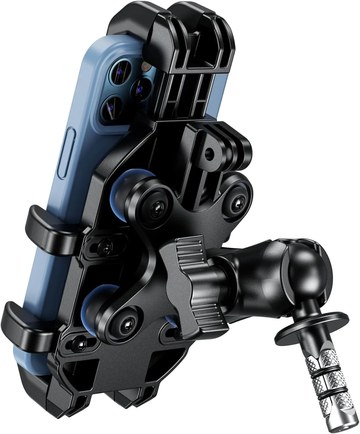 BRCOVAN Motorcycle Fork Stem Phone Mount Holder with Vibration Dampener, Heavy Duty Cellphone Cradle Fit Stem Tubes 12mm-25.4mm in Diameter, Adjustable for 5.4-6.9” Smartphone