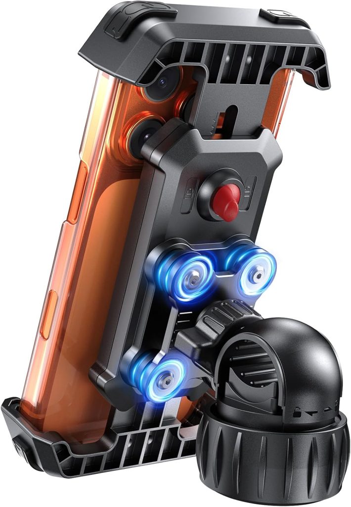 LOXP Anti-Shake Motorcycle Phone Mount – 2026 Dual Vibration Dampener, Universal Bike Phone Holder for iPhone 17/16/15/14/13 Series & Android 4.7-7”, Handlebar Mount for Bicycle/Motorbike/Scooter