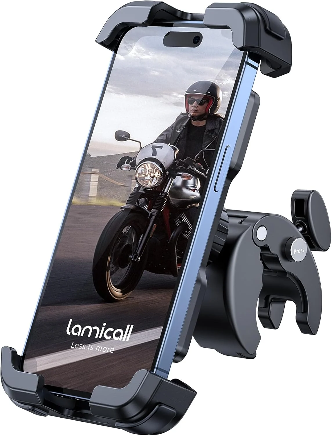 Lamicall Motorcycle Phone Mount, Bike Phone Holder – [Metal Lock] Upgrade Quick Install Bar Clip for Bicycle Scooter, Cell Phone Clamp Gifts for iPhone 17 16 15 Pro Max, Galaxy, 4.7-6.8″ Phones