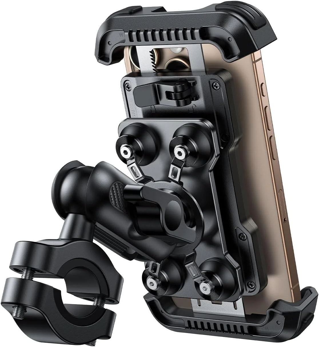 Lamicall Motorcycle Phone Mount Holder – [Metal Extension Arm] [Dual Vibration Dampener] Bike Cell Phone Mount, Bicycle Handlebar Phone Clamp, Gifts for iPhone 16 15 14 Pro Max, 4.7-6.7″ Phones