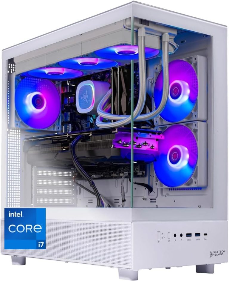 Skytech Gaming Azure 3 Gaming PC, Intel i7 14700F 2.1GHz, NVIDIA RTX 5060, 1TB NVMe SSD, 32GB DDR5 RAM 6000, 850W Gold ATX 3 PSU, 360 ARGB AIO, Wi-Fi, Win 11, Desktop