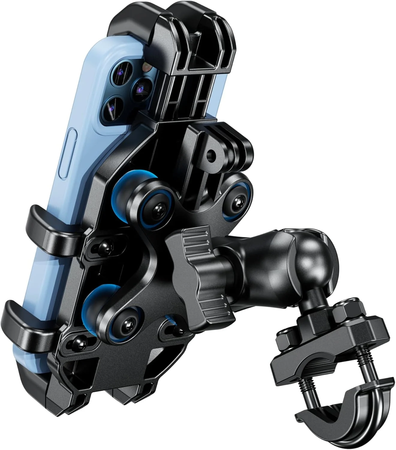 BRCOVAN Motorcycle Phone Mount Holder with Vibration Dampener, Anti-Shake Handlebar Cellphone Cradle for Bike Bicycle Scooter ATV, Adjustable Fit 5.4-6.9” Smartphone