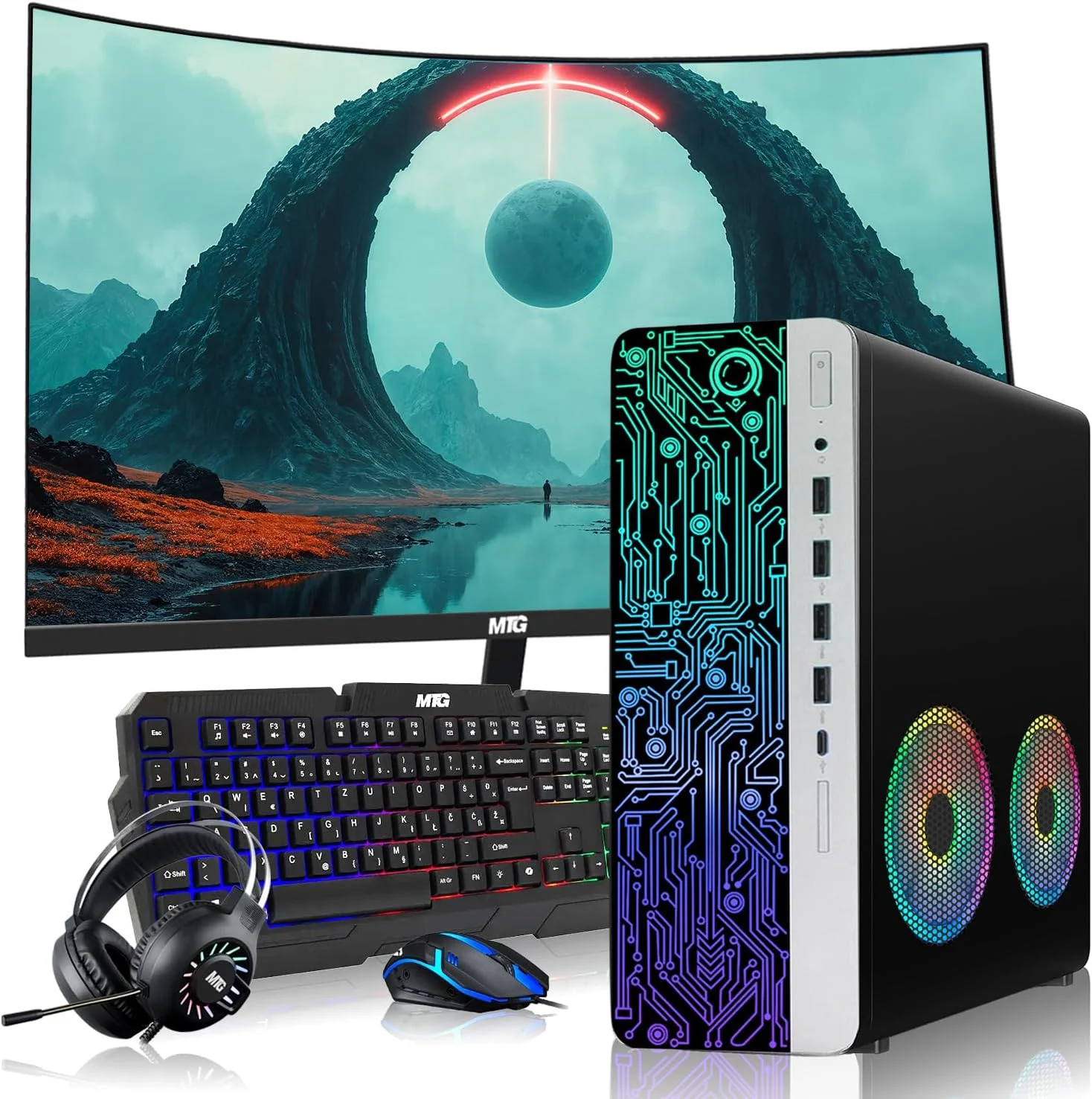 HP Gaming PC Desktop Computer – AMD Pro A10-9700,RX 550 Graphics,8GB RAM,256GB SSD,24 Inch Curved Monitor,RGB Keyboard with AI Copilot,Mouse,2X ARGB Fan WiFi,RGB Headphone,Windows 11(Renewed)