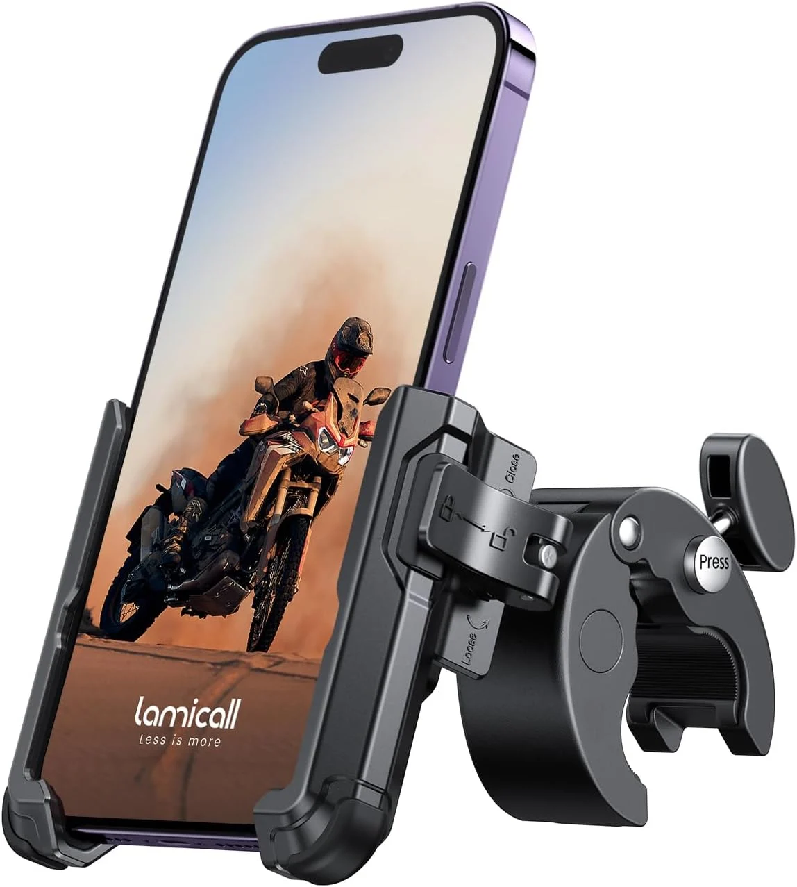 Lamicall Motorcycle Phone Mount Holder – [Camera Friendly] [1s Lock] Bike Phone Holder Handlebar Clamp, Bicycle Scooter Phone Clip, Gifts for iPhone 17, 16, 15 Pro Max, Galaxy S25 Ultra, 4.7-7″ Phones