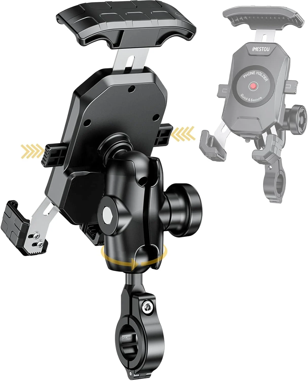 iMESTOU Anti-Theft Motorcycle Phone Mount Bike 1 Ball Phone Holder Handlebar Double Socket Arm Cellphone Holder with Aluminum 1″ Ball Base 360 Rotation Universal for 4.0-7.0 Inch Smartphones