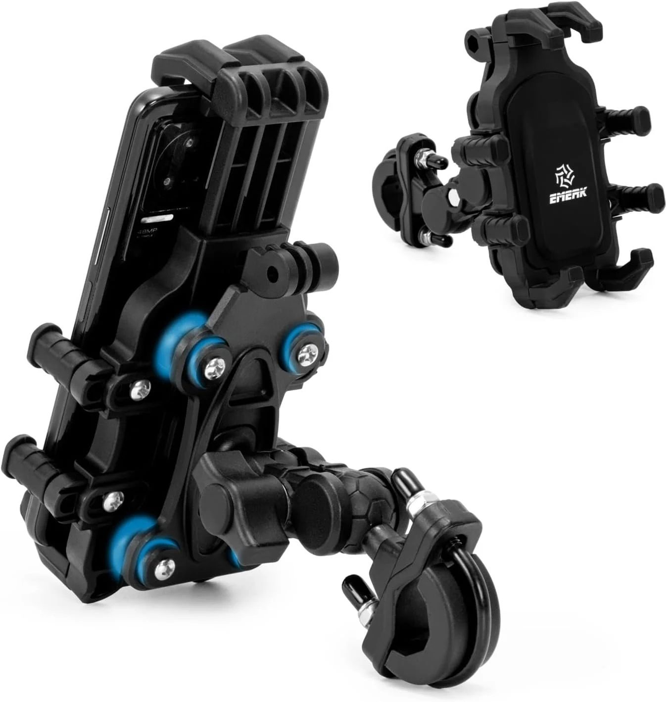 EMERK Motorcycle Phone Mount Holder – [Dual Vibration Dampener] [Anti-Shake Anti-Theft] Bike Phone Holder, Adjustable Handlebar Cellphone Cradle for Bicycle Road Scooter ATV Fit 4.7”-7.2” Smartphone