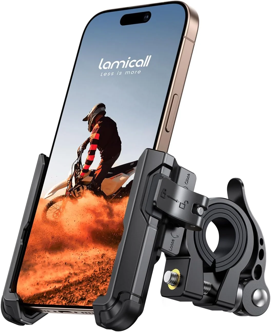 Lamicall Motorcycle Bike Phone Mount – [No Block Camera] [1s Lock] Bike Cell Phone Holder Clamp, Bicycle Scooter Handlebar Clip, Gifts for iPhone 17 16 15 14 Pro Max, Galaxy S25 Ultra, 4.7-7″ Phones