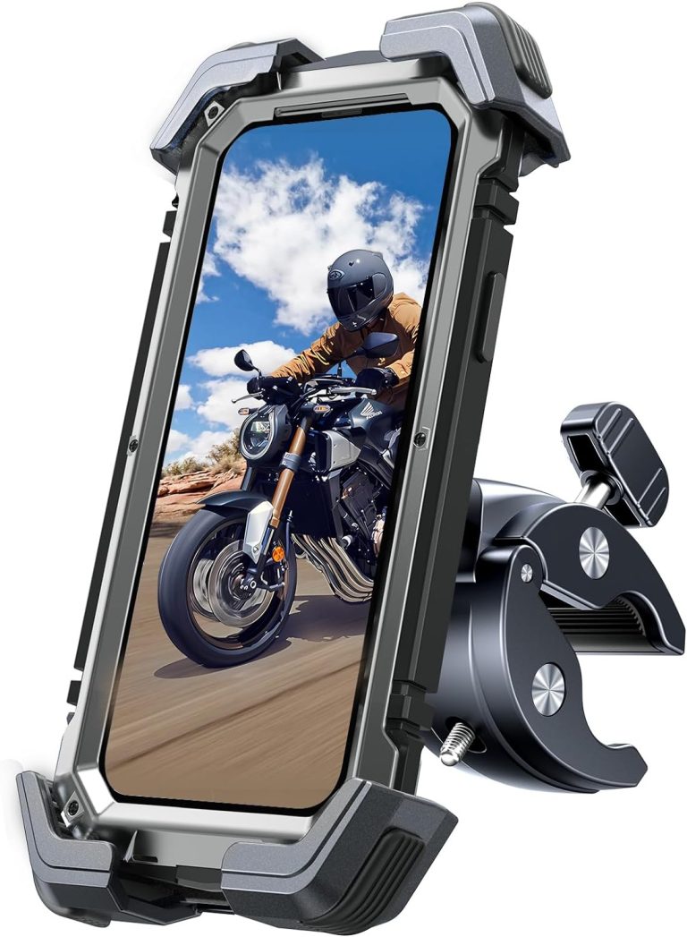 Bovemanx Motorcycle Phone Mount Holder, [Ultra-Stable][7 inch Phone Friendly] Bike Holder Handlebar Cell Clamp Harley Accessories for iPhone 16 15 14, 4-7″ Smartphones