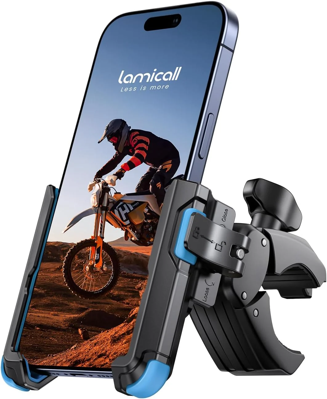 Lamicall Motorcycle Bike Phone Mount – [1s Quick Release] Bike Cell Phone Holder Clip, Bicycle Scooter Handlebar Clamp, Gifts for iPhone 17 16 15 14 Pro Max, Galaxy S25 S24 Ultra, 4.7-7″ Phones, Blue