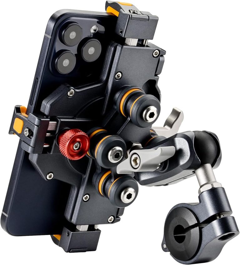 Aluminum Motorcycle Cell Phone Mount with Vibration Dampener, M1 Anti-Theft MTB Phone Mount for Motorcycle ATV Bike UTV Scooter, ATV Phone Holder Fit 6.1″-7.2″ Phone, High-Speed Secure Lock