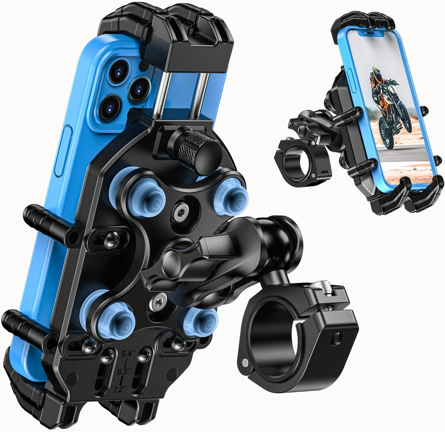 LOKTENWO Motorcycle Phone Mount-[Triple Vibration Dampener] & [Metal Adjustment Arm]，Motorcycle Cell Phone Holder, Bike Phone Mount for iPhone 17 16 15 Pro Max, 5.4-7.2″ Smartphones