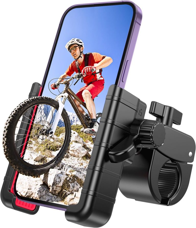 Bike Phone Mount Holder, [Camera Friendly] Motorcycle Phone Mount for Electric Scooter, Mountain, Dirt Bike and Motorcycle – 360° Rotate Suitable for iPhone & Android Smartphones from 4.5-7.0 inches